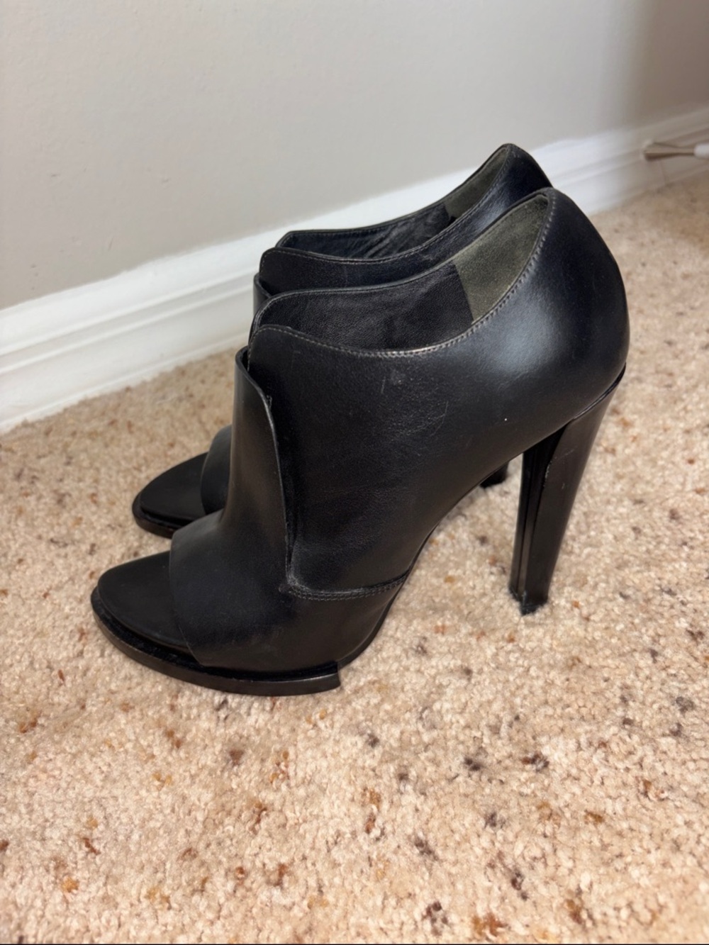 Alexander Wang Black Leather Open Toe Booties Size 36.5